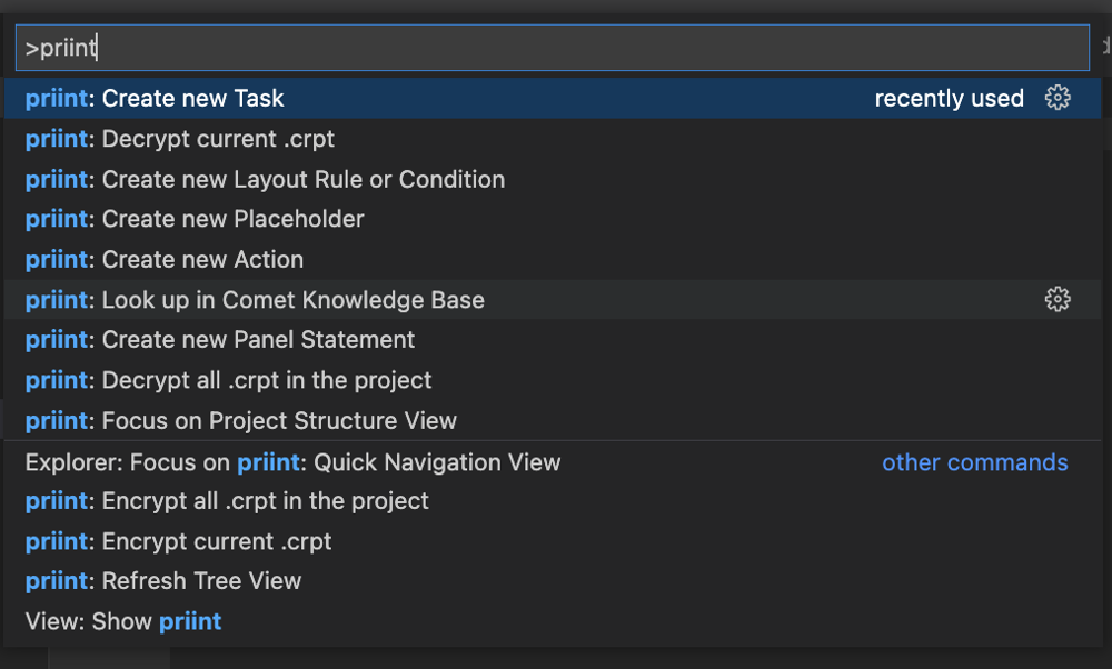 Listing of all the priint specific commands