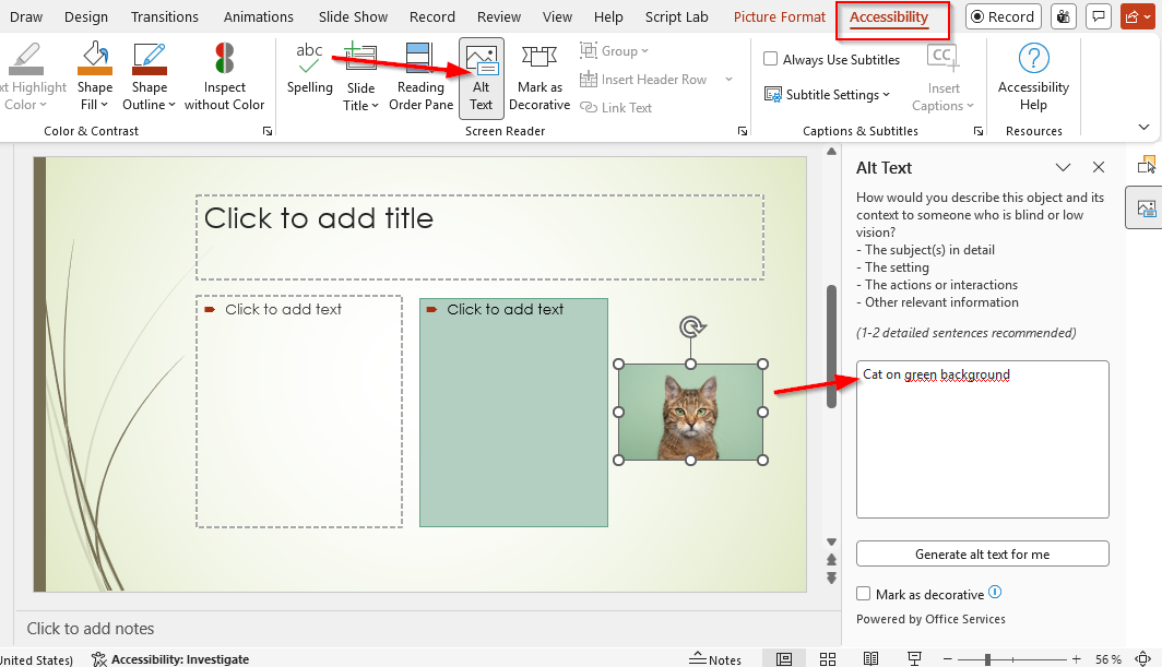 Alternative text as shown in PowerPoint