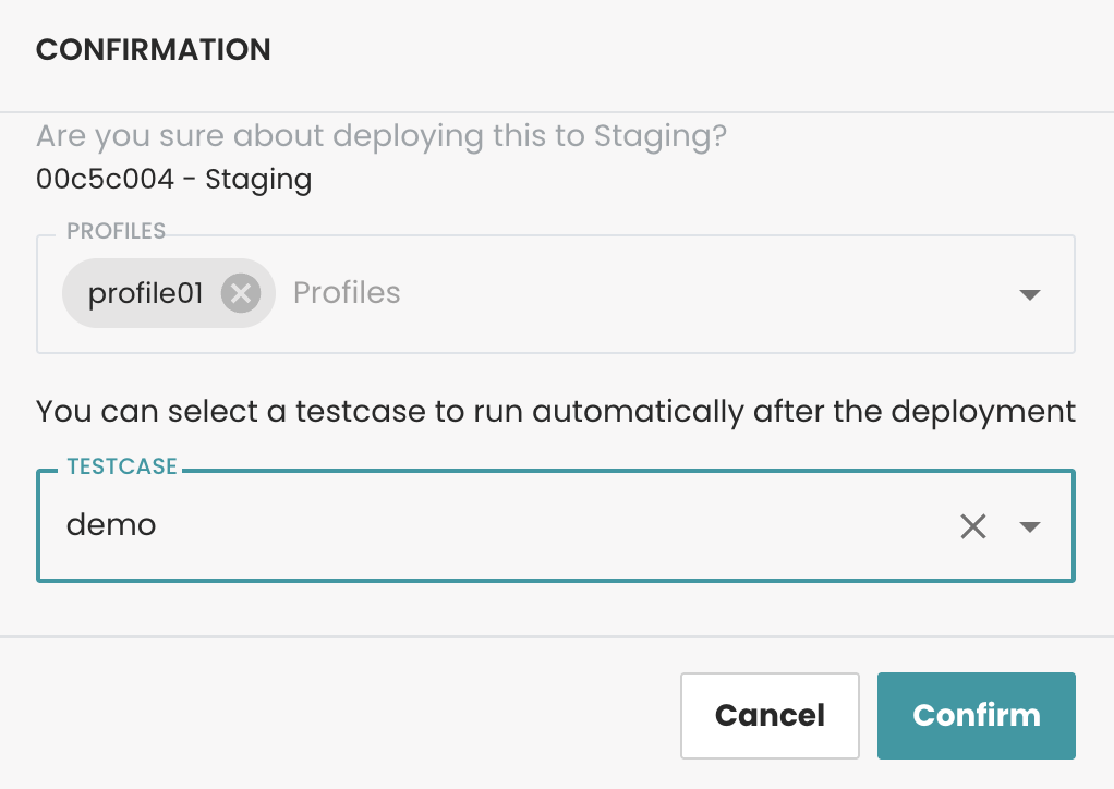 Run Test in Deployment Dialog
