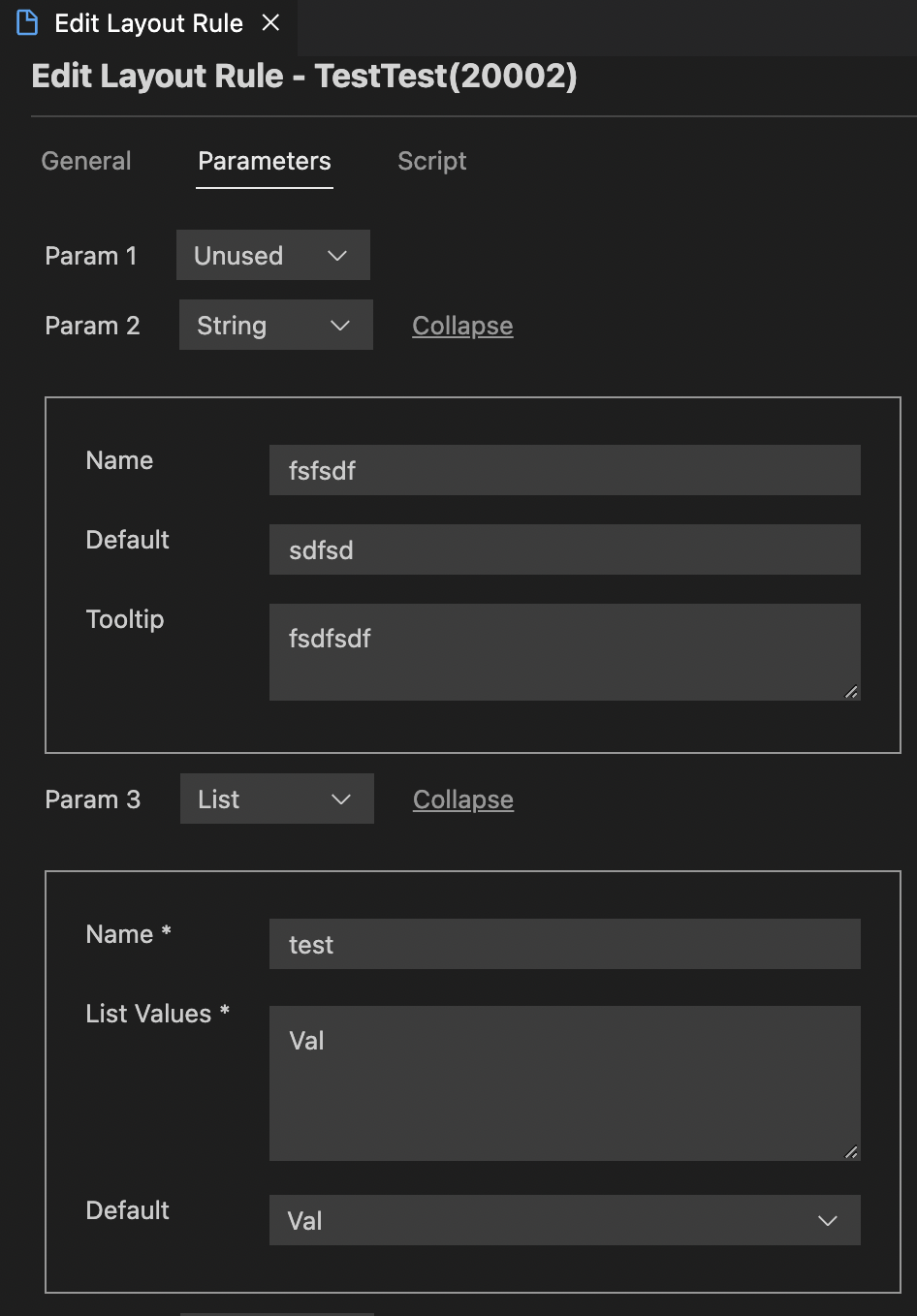 edit parameters
